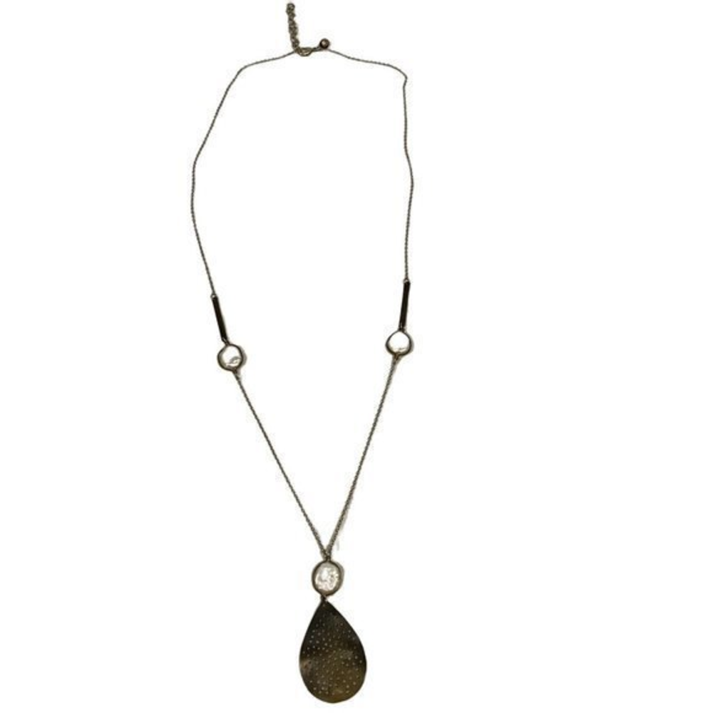 Long Bohemian Style‎ Necklace with Perforated Metal Pendant